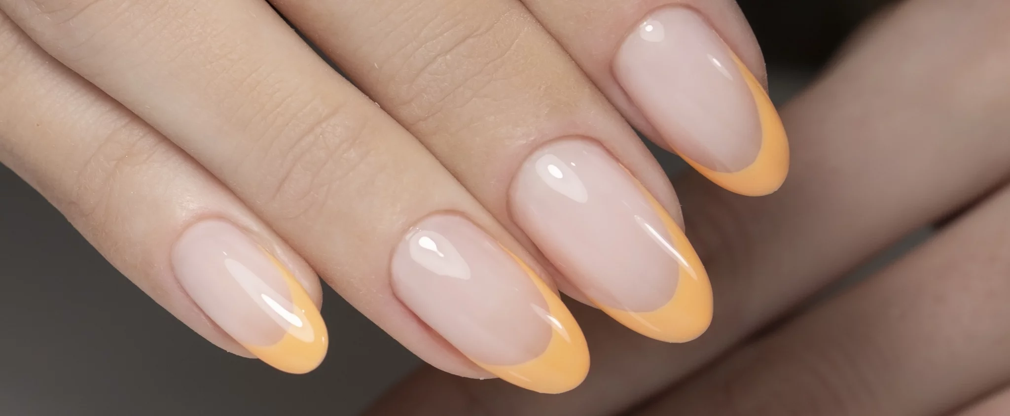 A woman's hand with oval nails in the French way