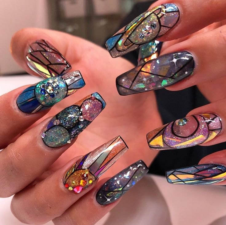 Woman's nails with stained glass splendor