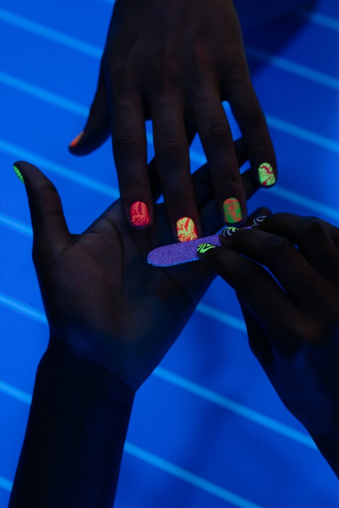 Woman nails with Ombre design. Colorful nails. neon nails