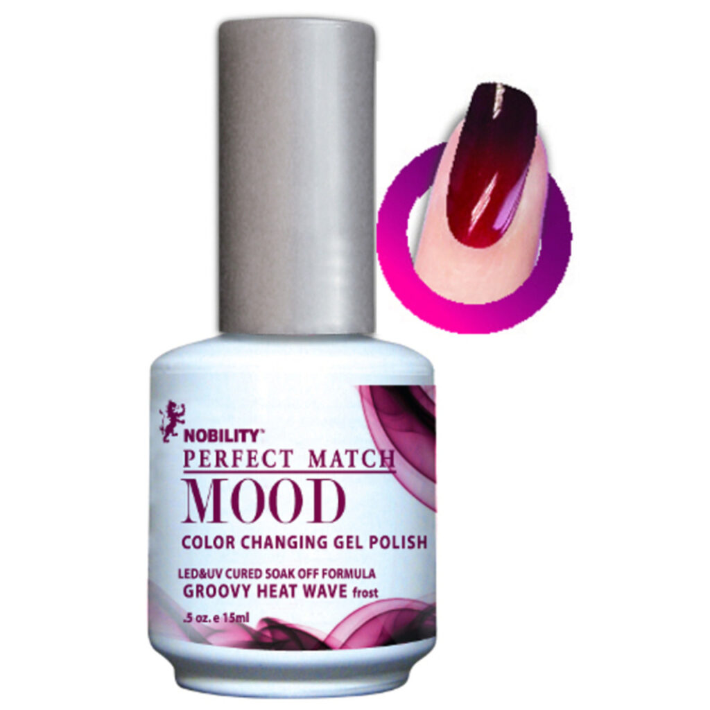 A bottle of mood color-changing gel with nail polish.