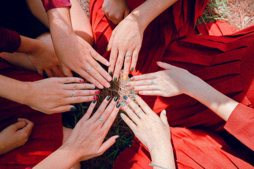 Different women nails without colorful nail polishes