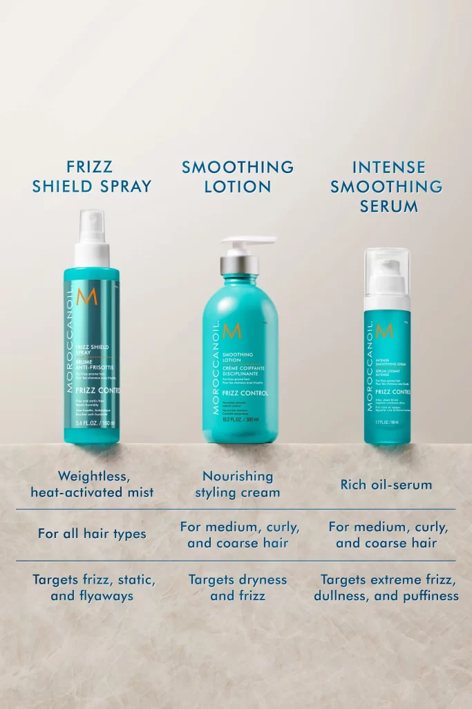 Moroccanoil Hair Serums. Lotion, Frizz Shield Spray and Intense Smoothing Serum