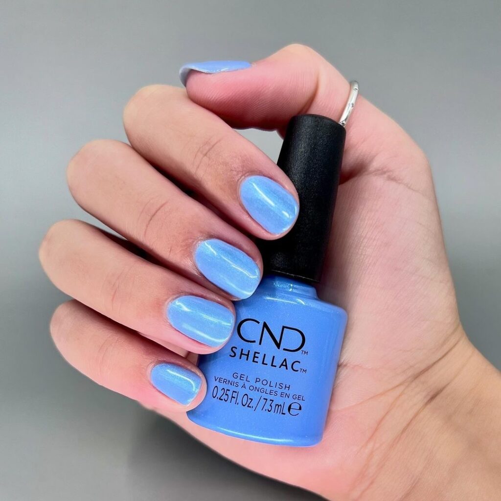 CND shade Hippie-Ocracy is the perfect bright, shimmery blue for spring. Available in CND SHELLAC Gel Polish and CND VINYLUX Long Wear Polish