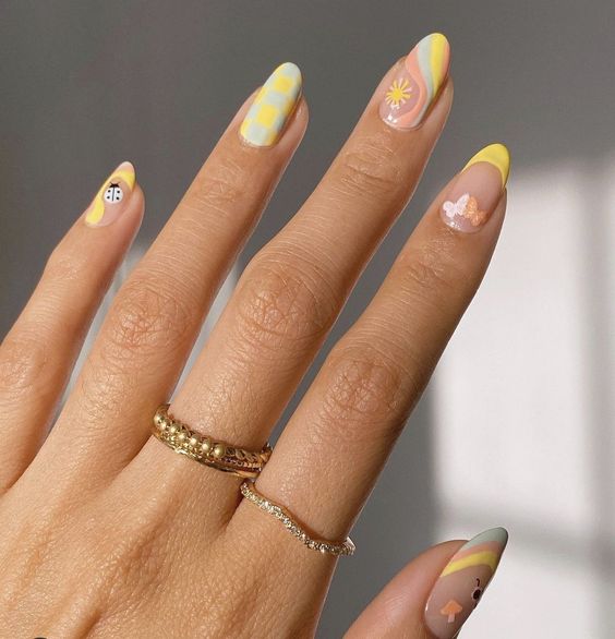 Layering for Depth: How to Layer Different Effects for a Multi-Dimensional Look. Yellow nail designs