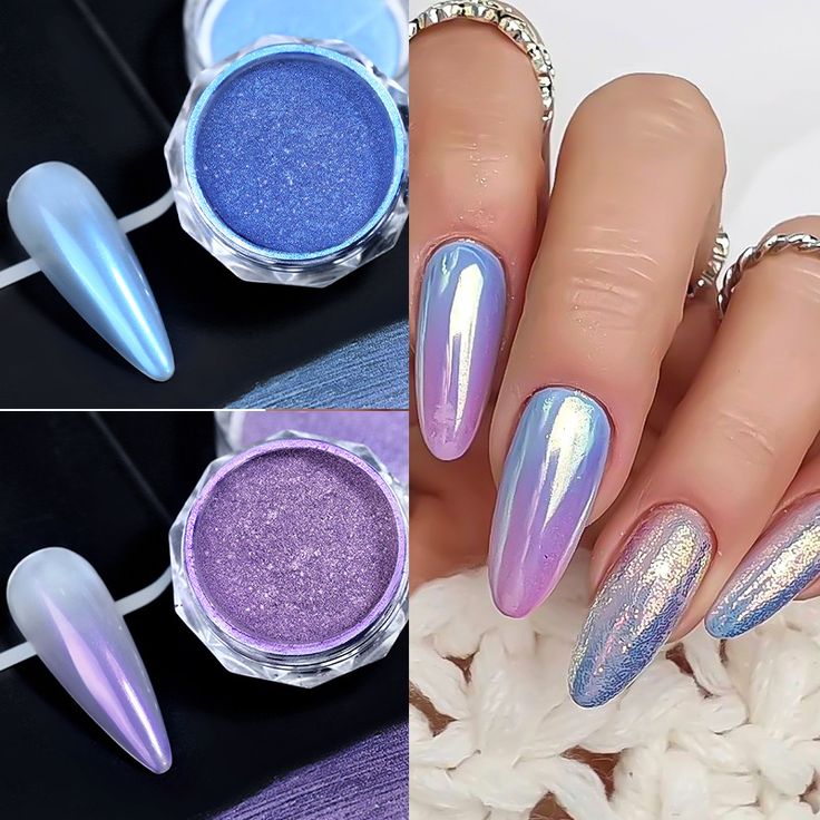 Aurora Pearl White Pink Nail Powder Chrome Pigments Shell Mirror Moonlight Effect Rubbing. chrome nails. doing chrome nails at home. DIY chrome nails.