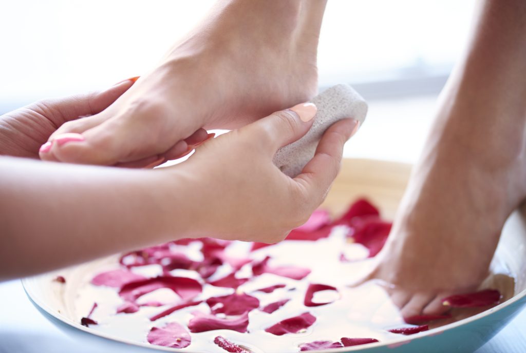 Pedicure for tired and neglected feet. foot care. heel care. heel home care.