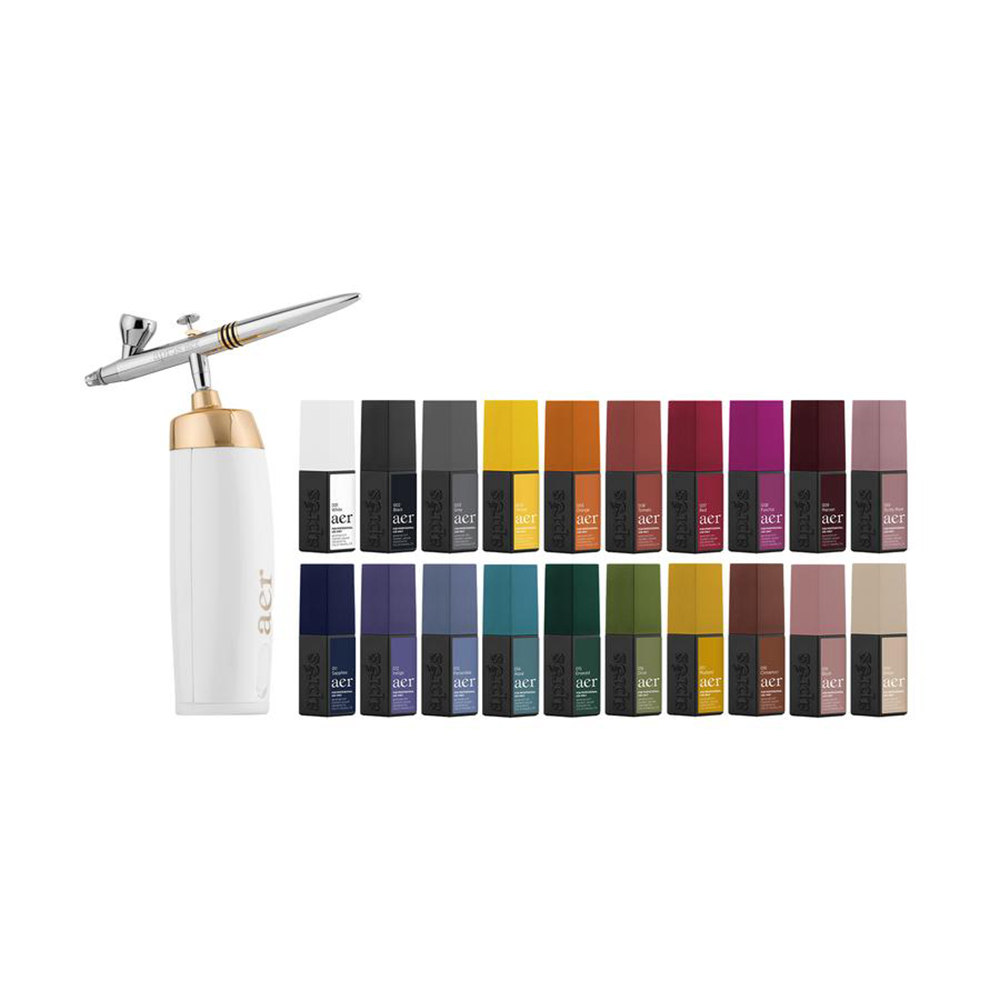 Apres Airbrush Head & Machine W/20 Aer Gel Colors White. Nail Care Technology. 