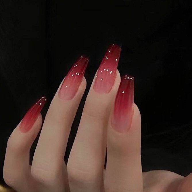 Handmade Deep Red Cherry Red Ombre New Year. Red Ombre nails