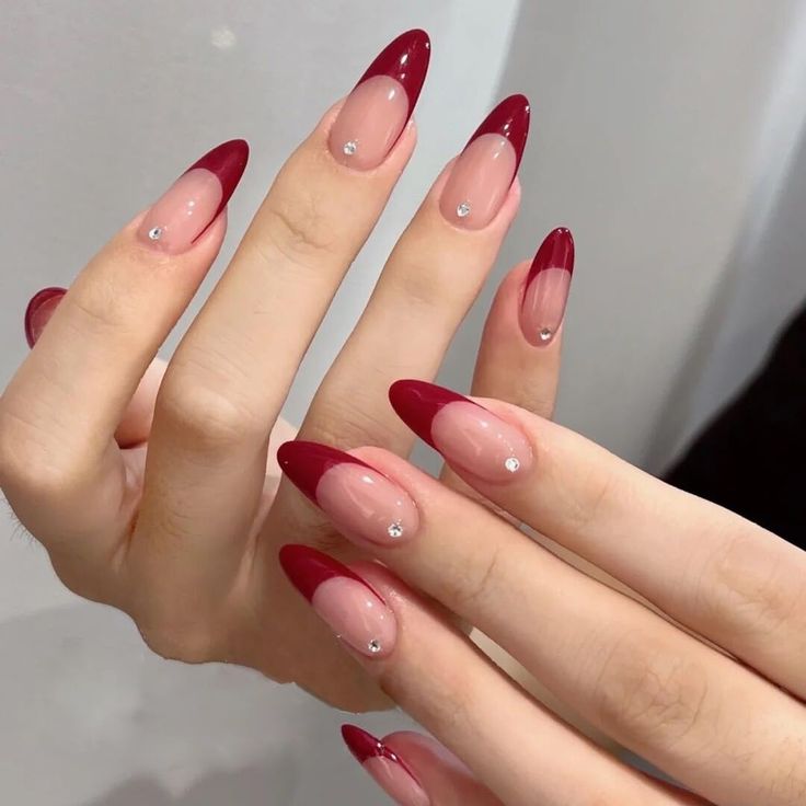 Red French Tip Press on Nails Almond Medium. Red French Tips