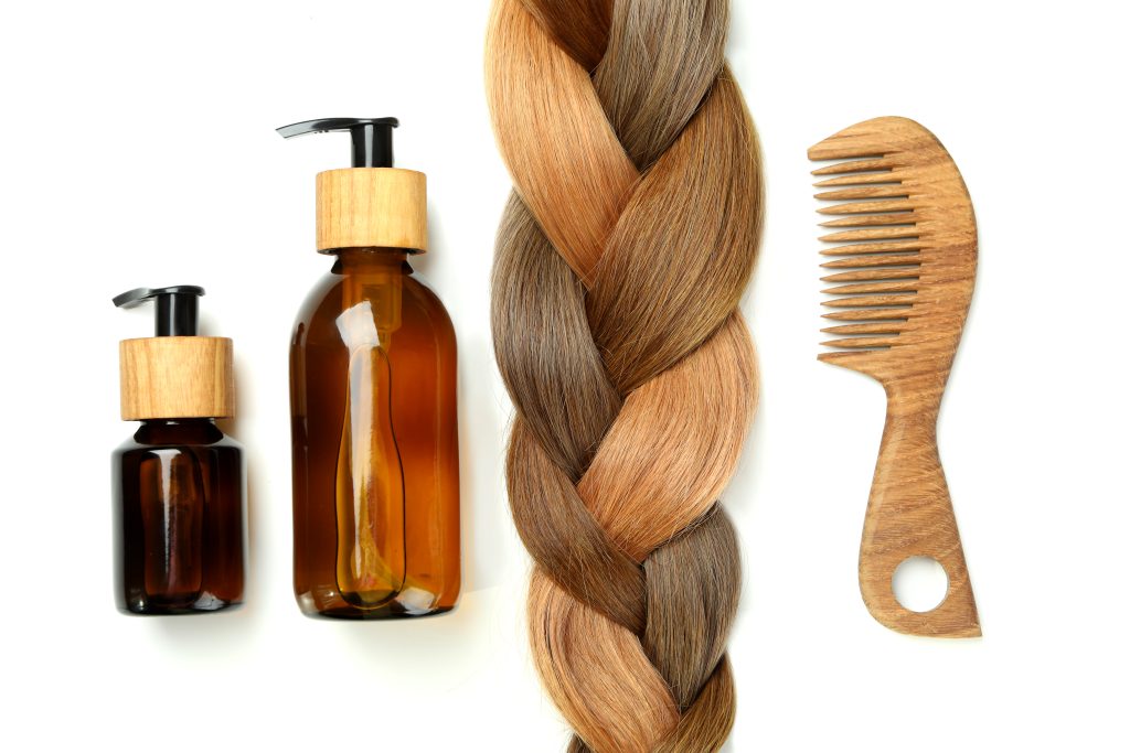 Concept of hair care on white background. hair care. hair treatment
