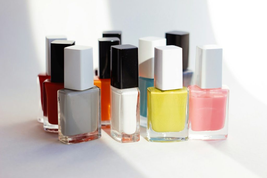 Assorted nail polish colours used for a beauty editorial